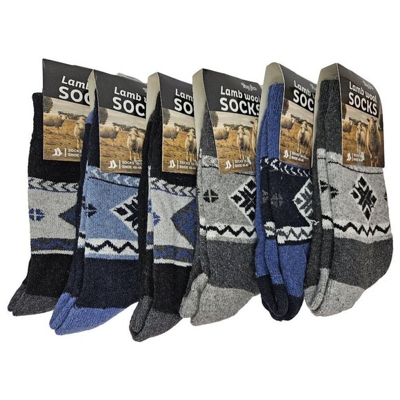Men Lamb Wool Socks Warm Winter Thermal Hiking Crew Mens Socks, 6-Pack NEW - Picture 1 of 3